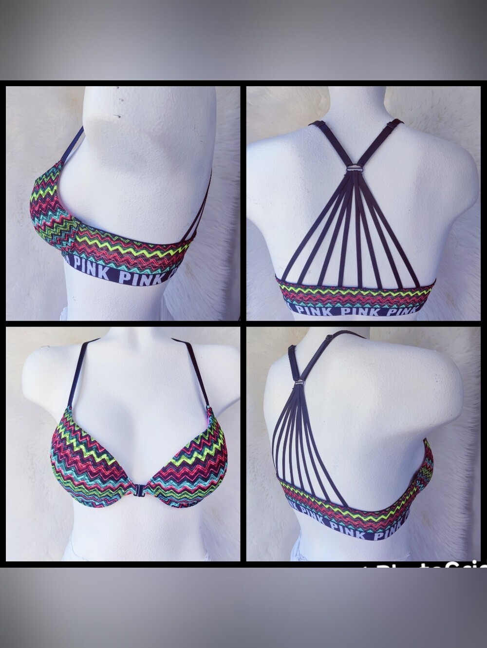 Victoria's Secret PINK 34A Strappy Back Push Up Bra Racerback Front Closure Logo